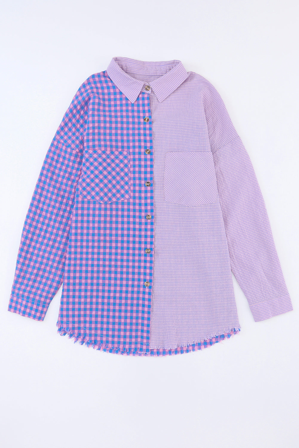 Bouton à plaid mixte violet chemise de poche à manches longues