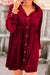 Bright Red Long Sleeve Ruffle Velvet Buttoned Dress