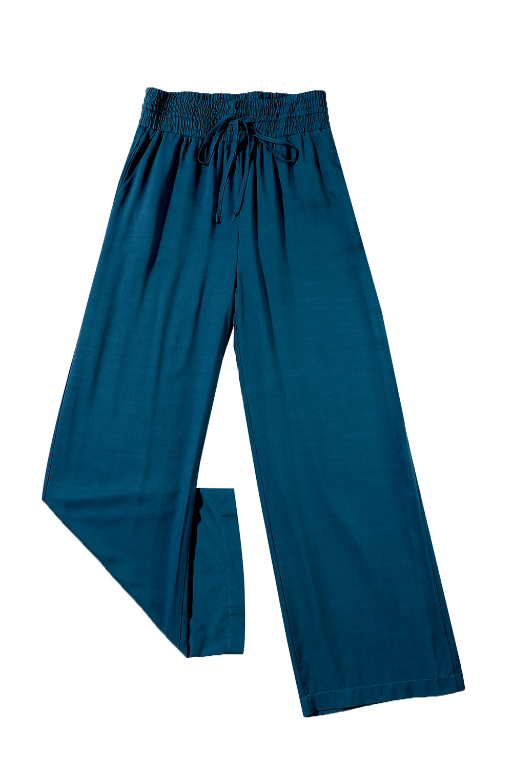 Pantalon large décontracté à taille élastique avec cordon de serrage bleu