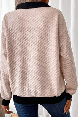 Oatmeal Textured Contrast Trim Button-Down Sweatshirt