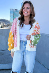 Cardigan ouvert sur le devant à imprimés variés de fleurs et de pois orange-A WOMAN WE LOVE