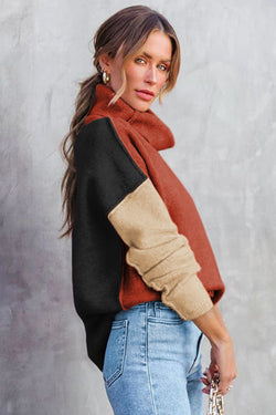 Clay Red Drop Shoulder Turtleneck Knit Sweater