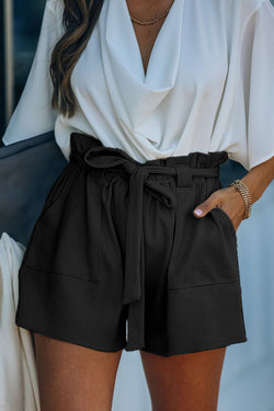 Black -mixed cotton knit shorts with pockets