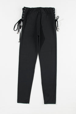 Black ribbed leggings with side laces