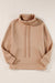 Light beige turtleneck sweatshirt with dolman sleeves and drawstring