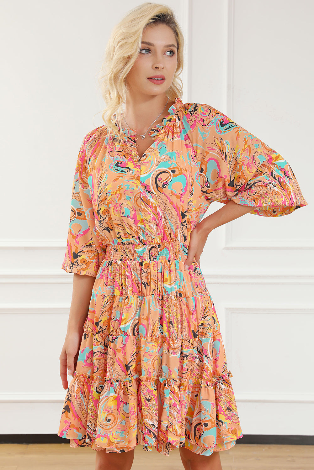 Multicola Paisley Print Spurte Mini -Kleid