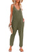 Green Textured Sleeveless V-Neck Pockets Casual Jumpsuit