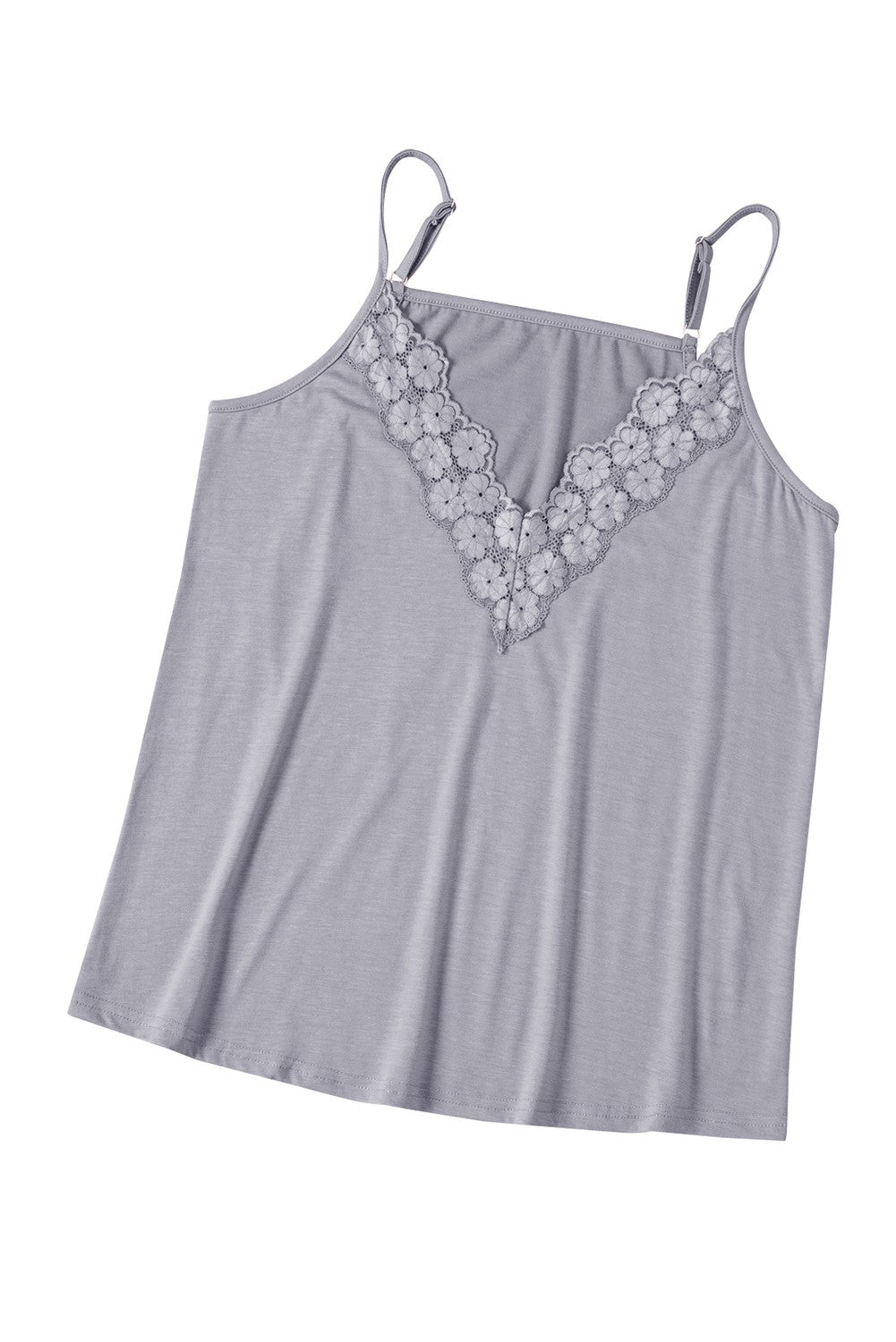 Pizzo grigio giuntura a v collo cami top