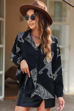 Chute print black satin shirt