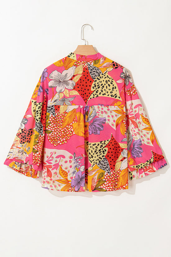 Sleeping shirt with ruffle bubbles and abstract abstract floral print button