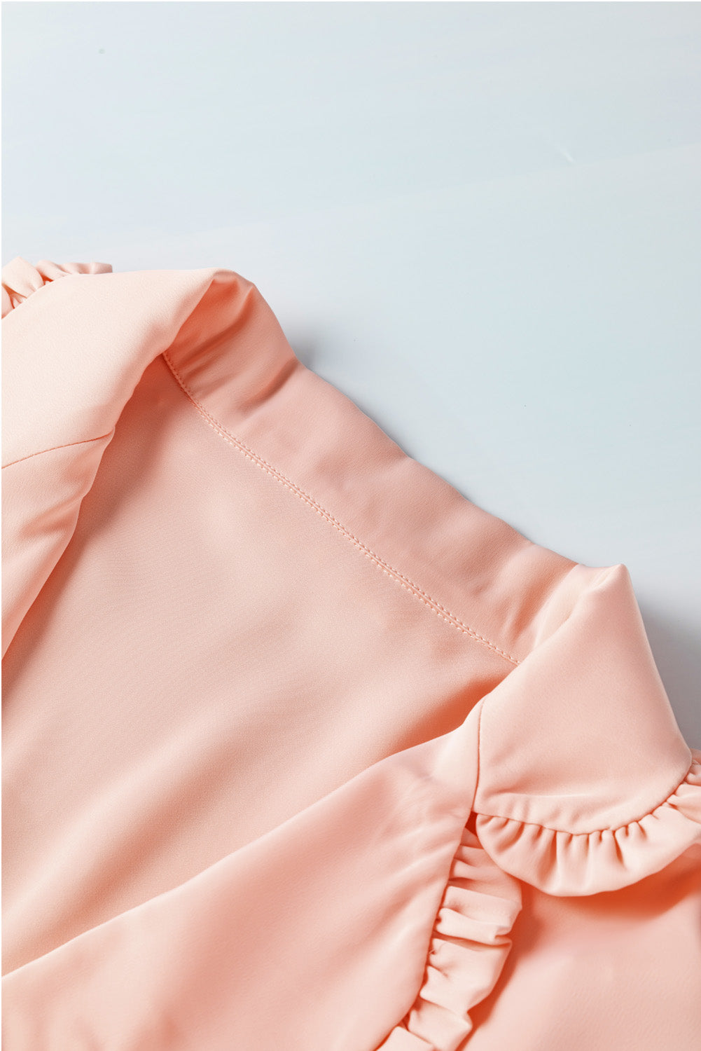 Pink Frilled Lapel Collar Button-Up Puff Sleeve Shirt