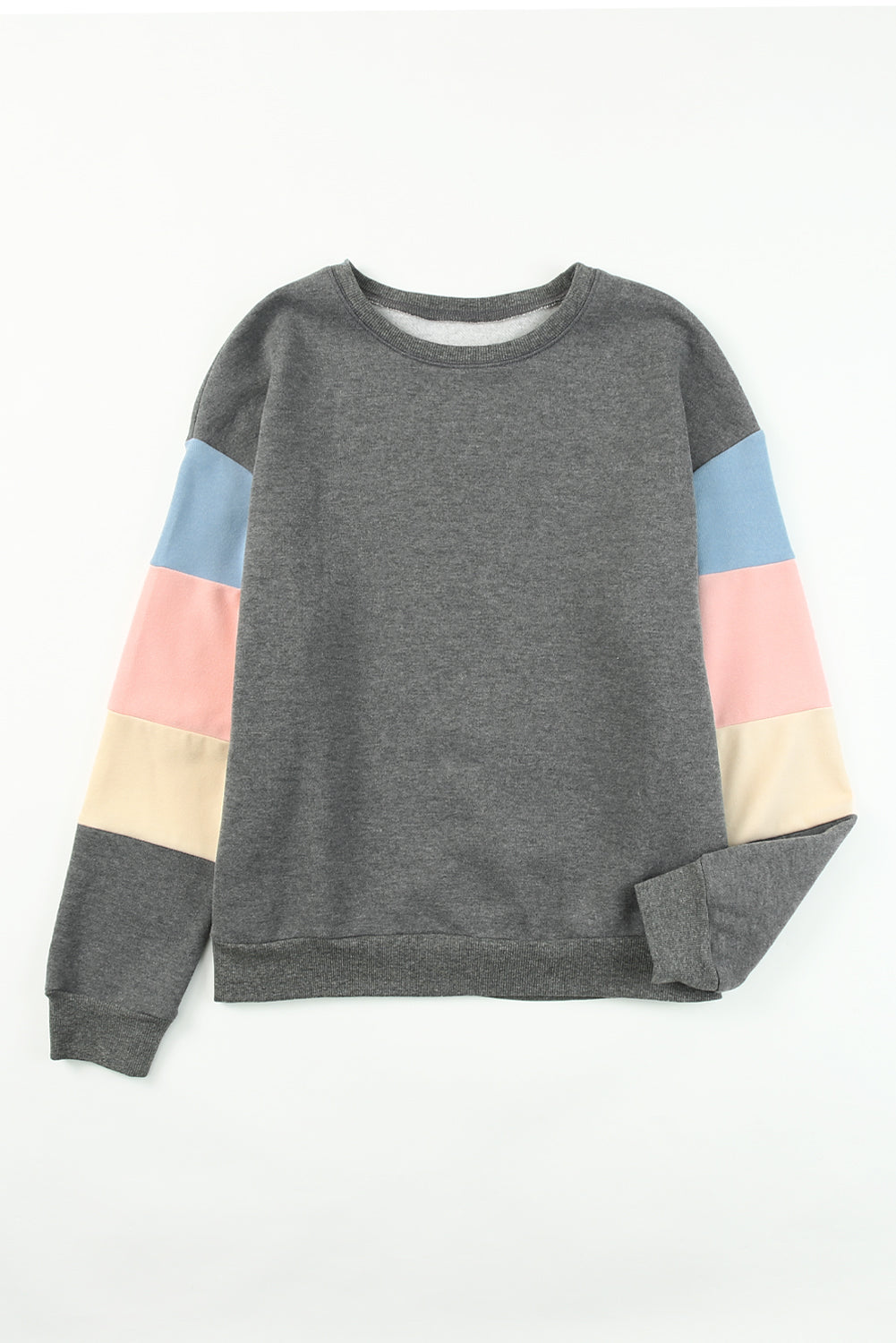 Sweat-shirt gris colorblock à manches longues