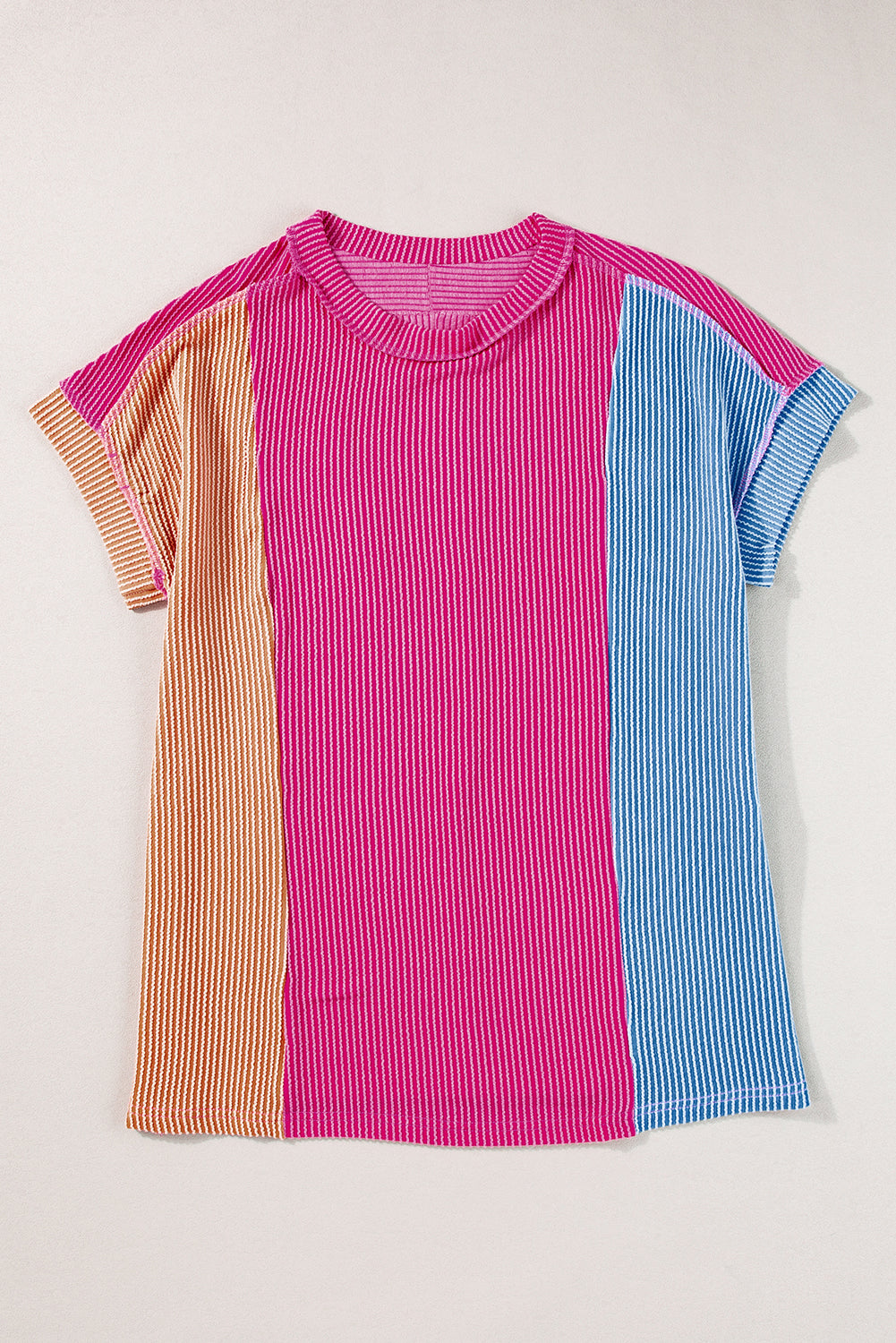 Rose Red Textured Colorblock Crew Teck Camiseta