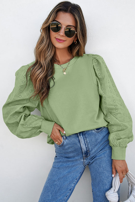 Plain Mist Green Patchwork Sleeve Crew Neck Sweatshirt