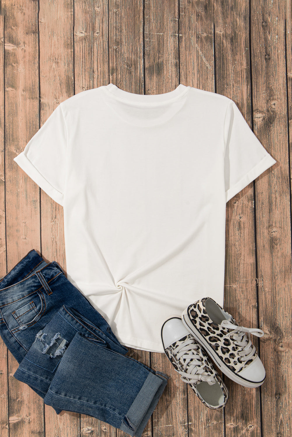 T-shirt blanc décontracté uni à col rond
