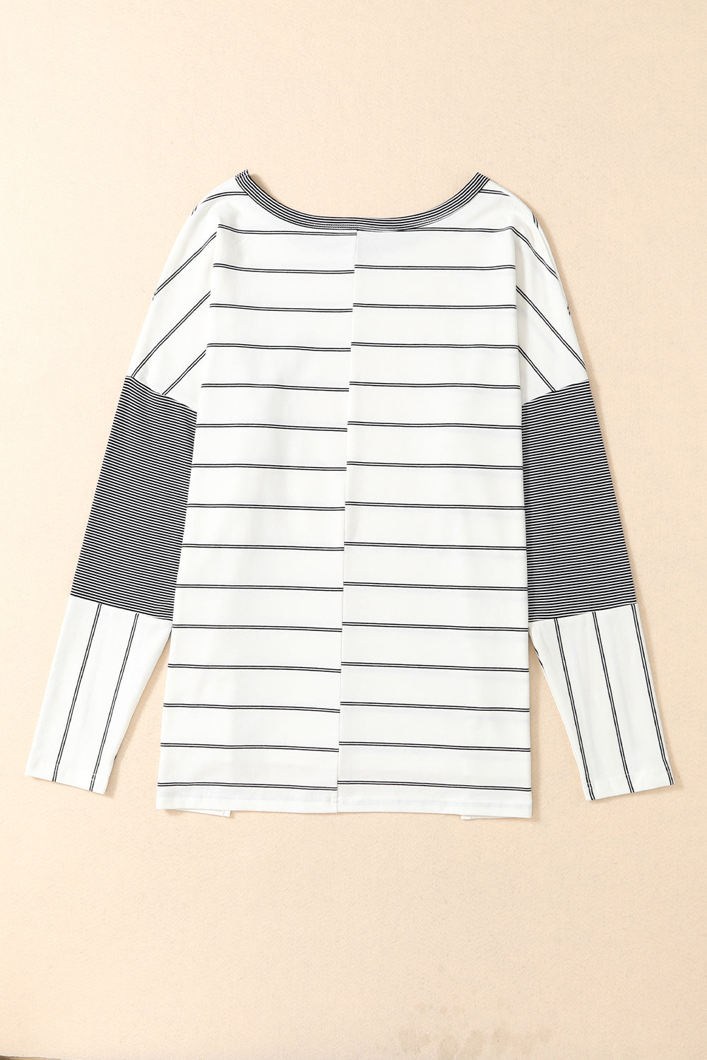 Stripe Patchwork High Low Side Slits Long Sleeve Top