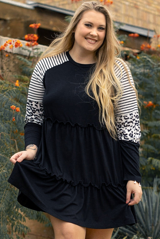 Black Plus size Abito a righe a righe a strisce leopardate a strisce