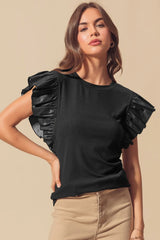 Chemisier en cuir noir à manches volantées *-A WOMAN WE LOVE