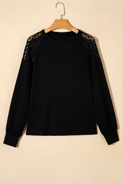 Black Lace Long Sleeve Textured Sweater