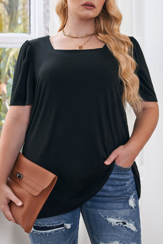 Black high with short sleeves and large square collar with frowned shoulders