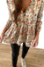 Babydoll khaki flower blouse with V -collar and ruffles