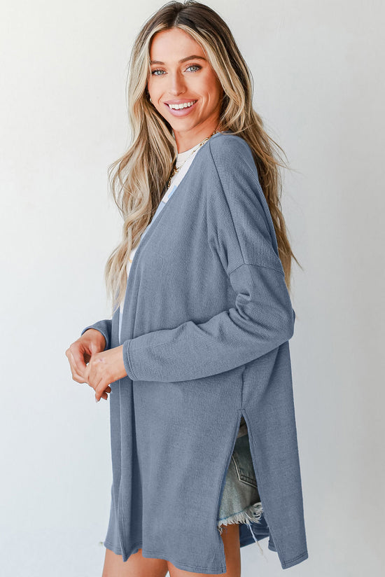 Ashleigh Cardigan Blue Tunic United en tejido acanalado abierto en la parte delantera