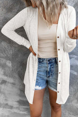Cardigan blanc à boutons ouverts de couleur unie-A WOMAN WE LOVE