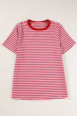 Camiseta de distrito con cuellos redondos y rayas rosas