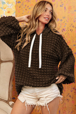 Dark Brown Bubble Textured Waffle Hoodie