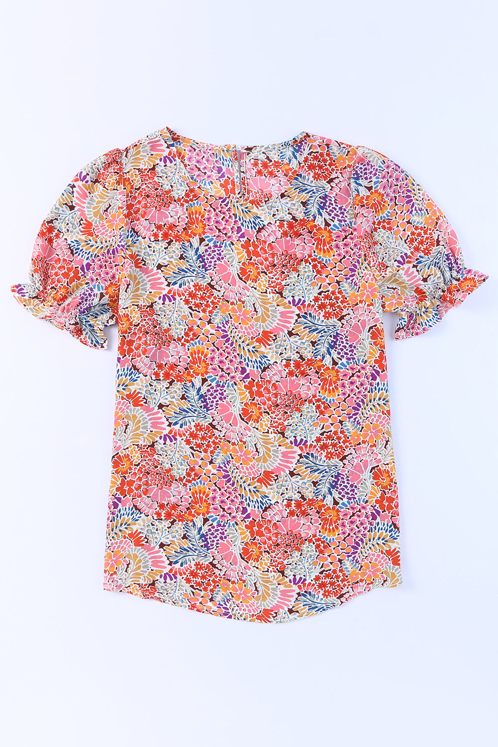 Mélange multicolore Blouse à manches à bulles à motif floral