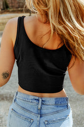 Black sleeveless ribbed knit crop top