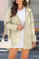 Beige quilted hooded coat with press buttons