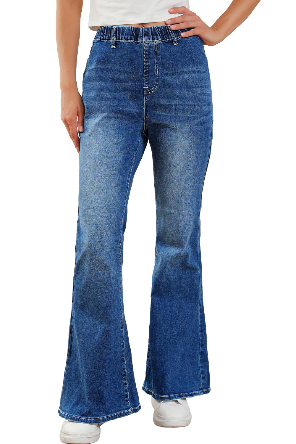 Jeans a bagliore a vita alta elastica blu