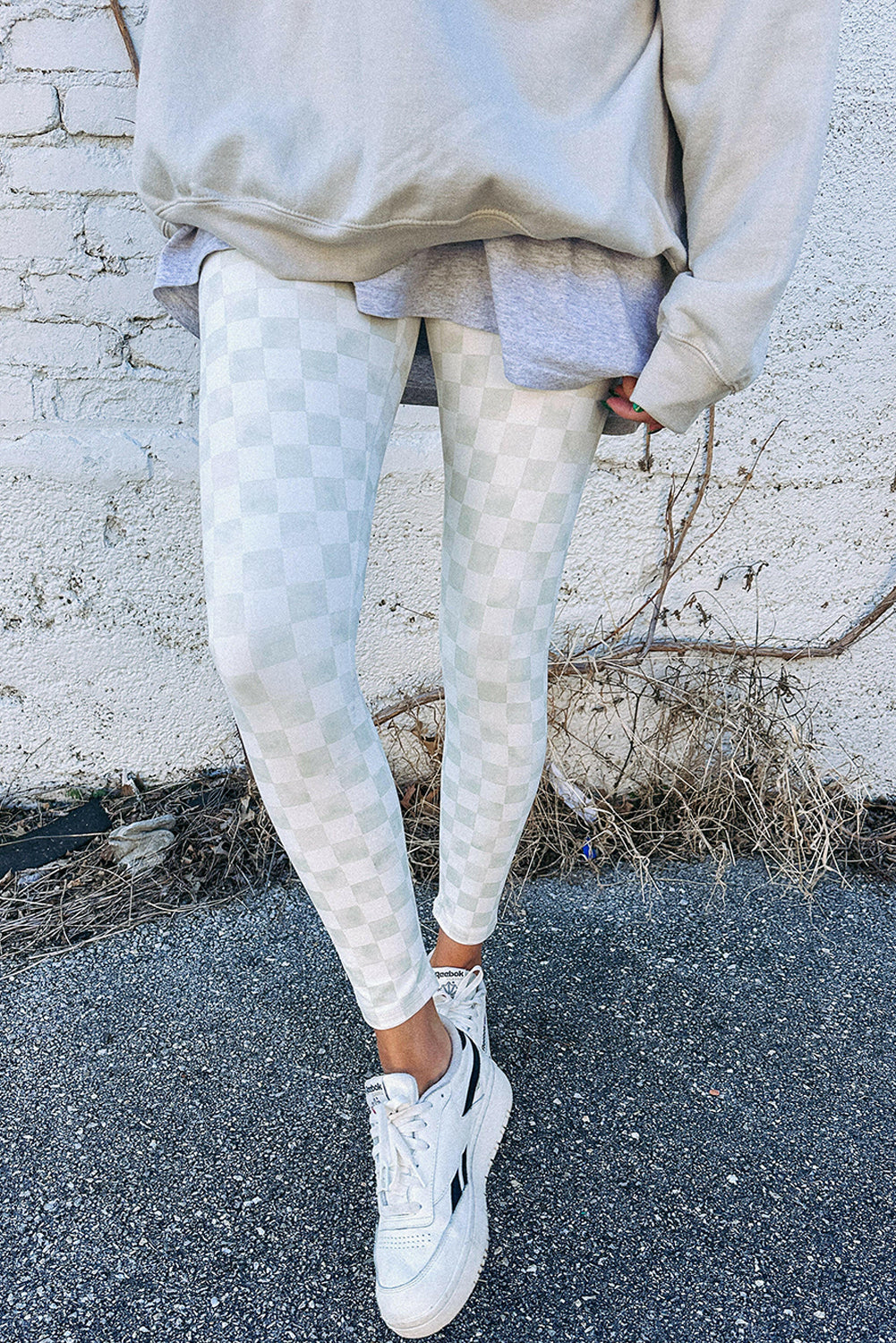 Skinny leggings high waist with gray checkered pattern *