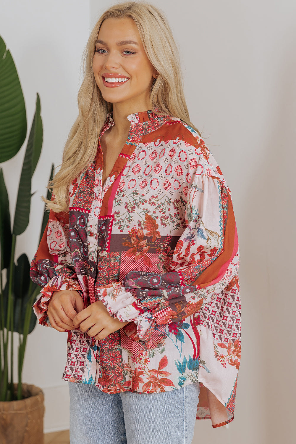 Chemise à manches bulles en patchwork *-A WOMAN WE LOVE