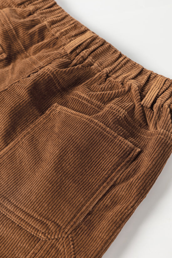 Vintage brown corduroy shorts with elastic waist and back pockets