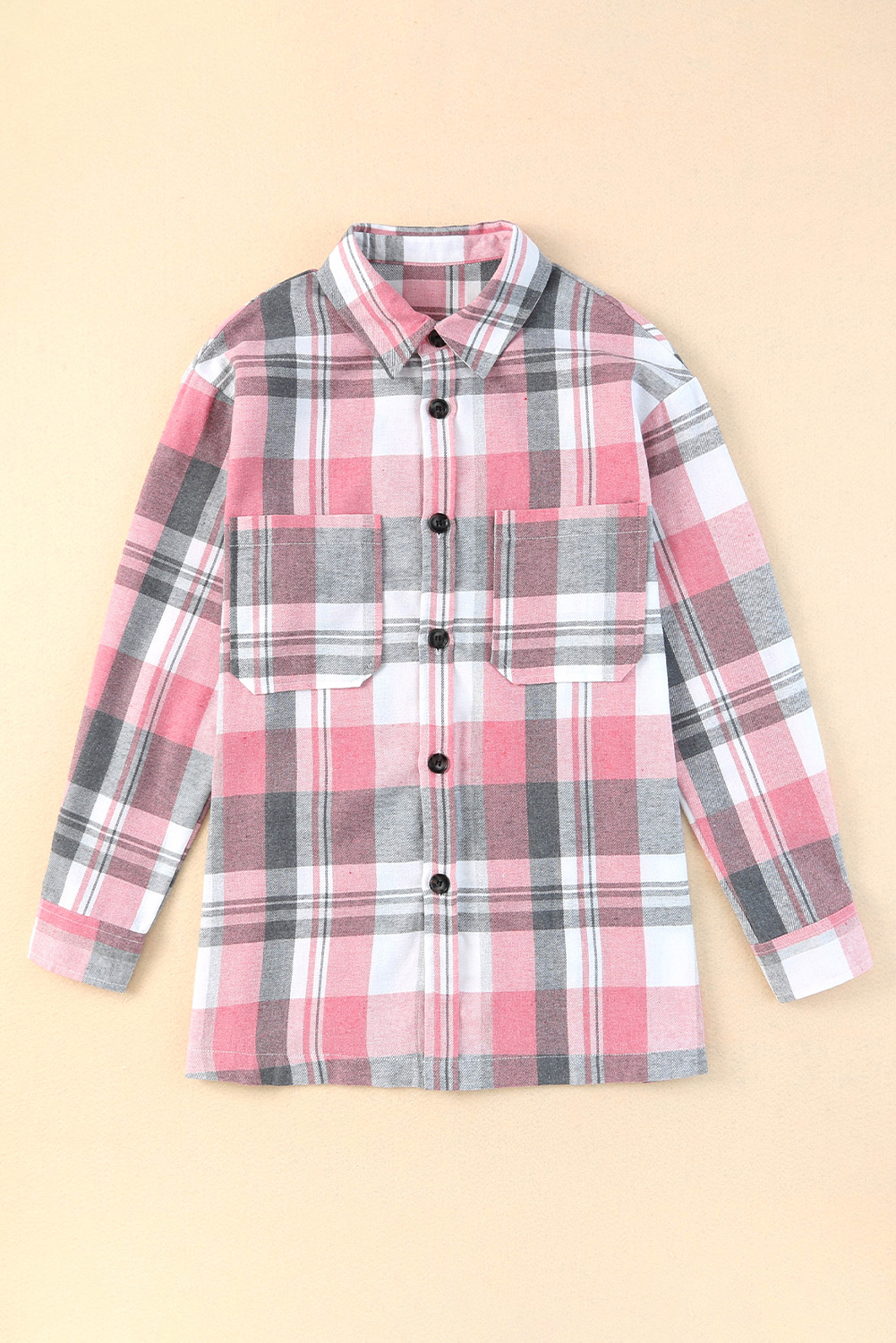 Chemise boutonnée à carreaux rose avec poche plaquée