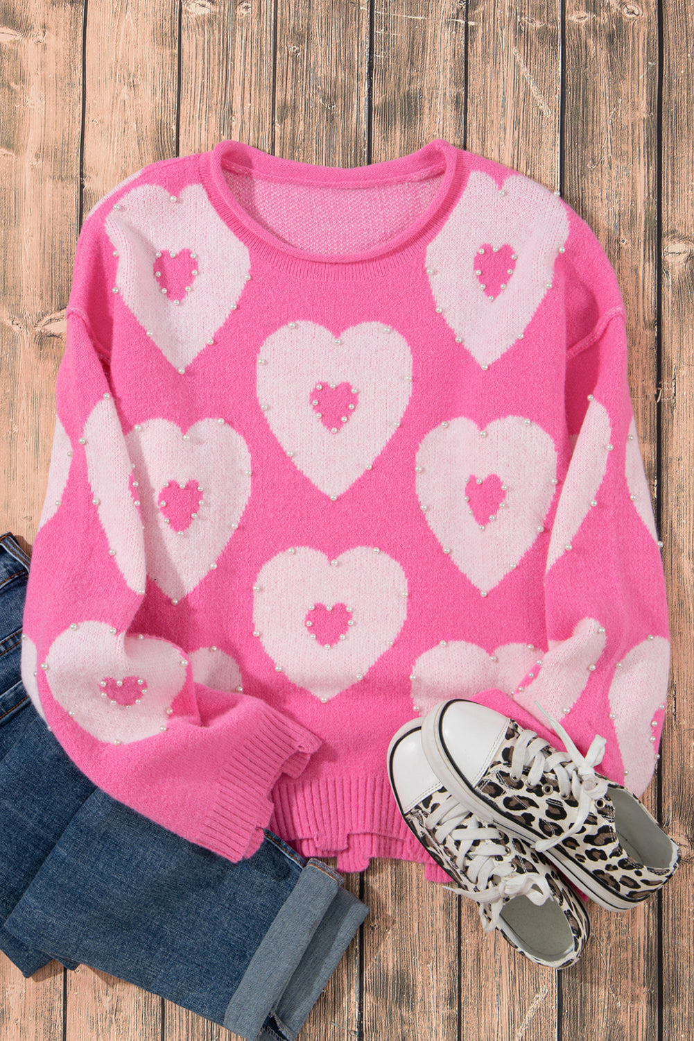 Bonbon Perle Perlen Heart Drop Schulterpullover