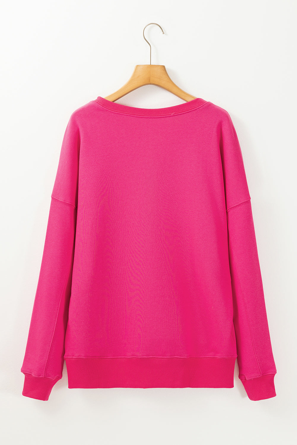 Loose Fit Pocket Sweatshirt with Cross Stitching and Dropped Shoulders Rose Red