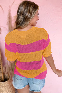 Pull Tricotted T-shirt with orange stripes and color blocks