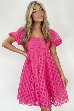 Babydoll drew pink strawberry tiles and puffy sleeves