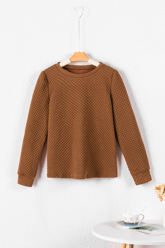 Brown puff sleeve sweatshirt with solid color quilting