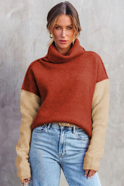 Clay Red Drop Shoulder Turtleneck Knit Sweater