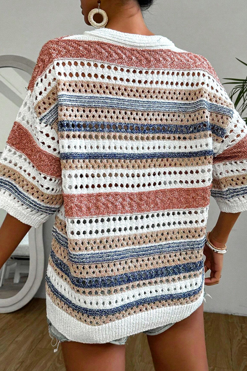 Sweater de tejido de manga de punto con rayas multicolores