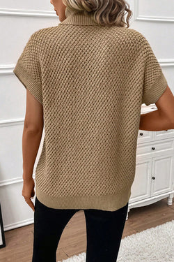 Textured with turtleneck and short pale khaki sleeves