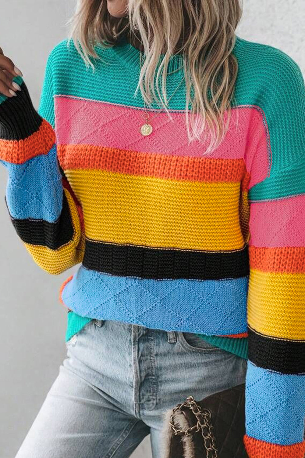 Yellow sweater with drooping shoulders and mixed textures color block