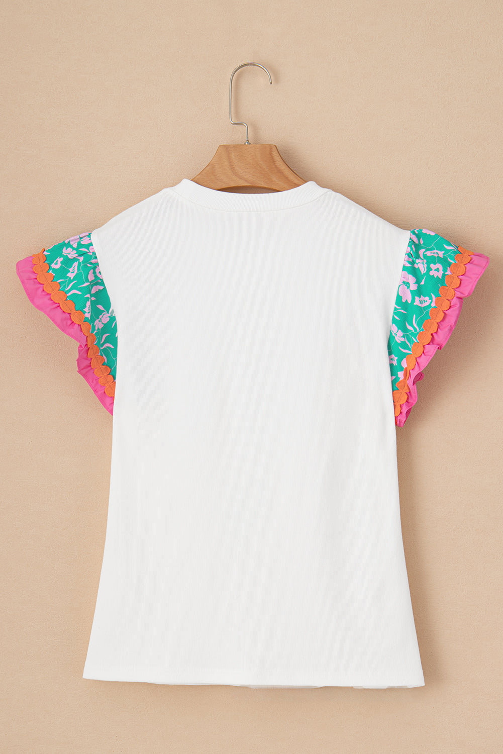 White Contrast Ricrac Floral Sleeve Top