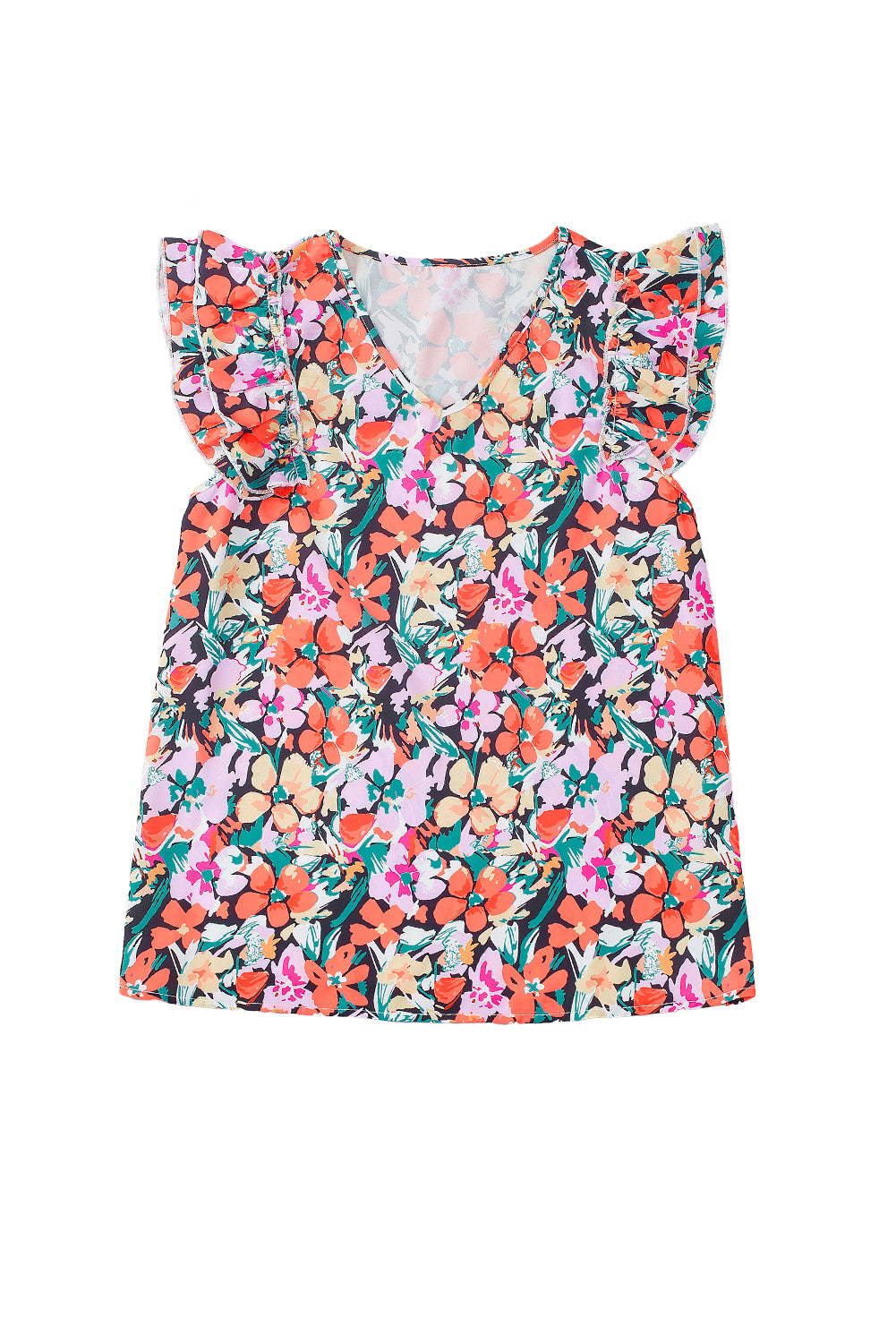 Blusa floral de manga con volantes con niveles multicolores