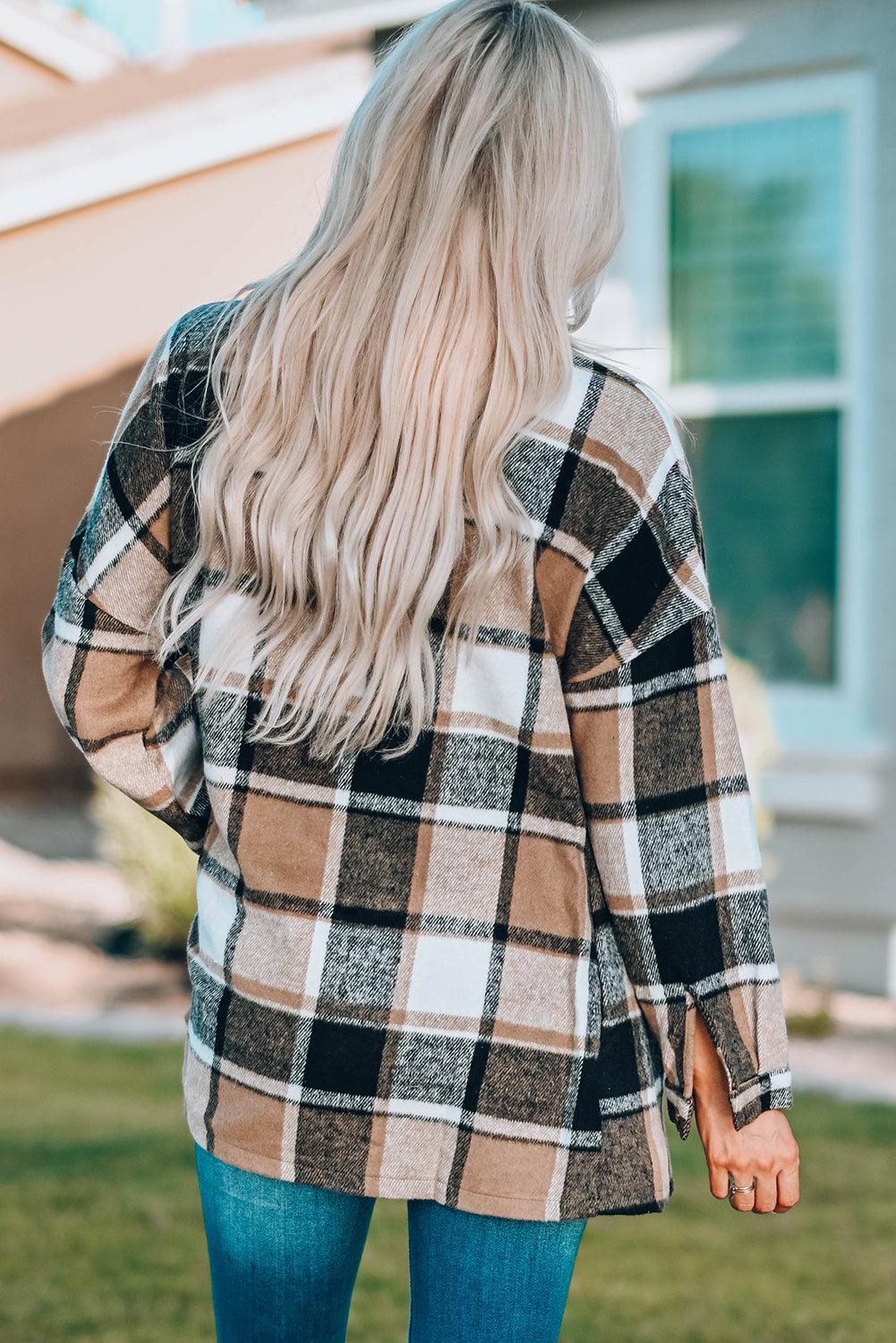 Chaqueta de camisa abotonada con estampado a cuadros