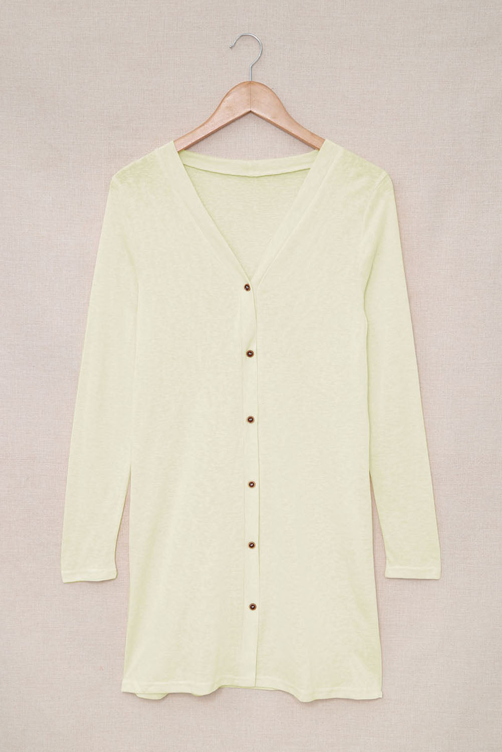 Cardigan beige à boutons ouverts de couleur unie-A WOMAN WE LOVE